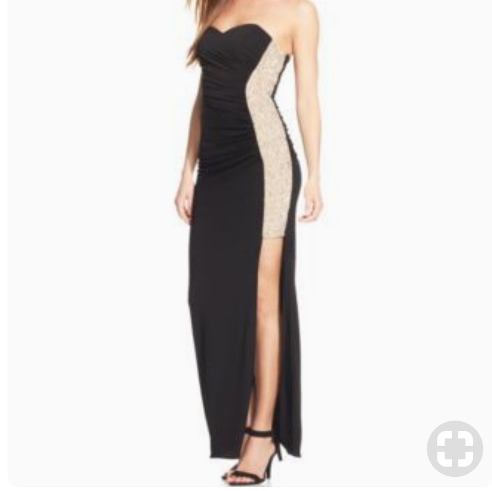 Strapless Embellished Prom Gown With Slit